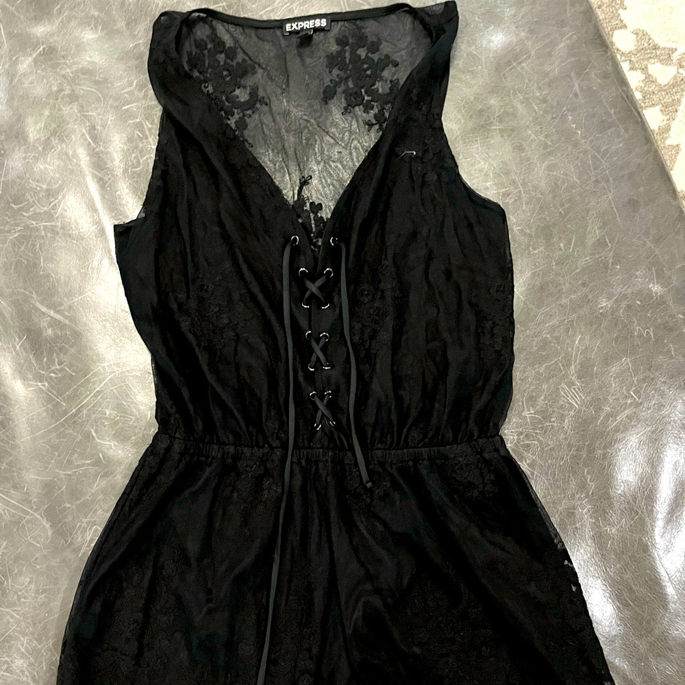 EXPRESS romper with sheer lace back, tie front. Size small.